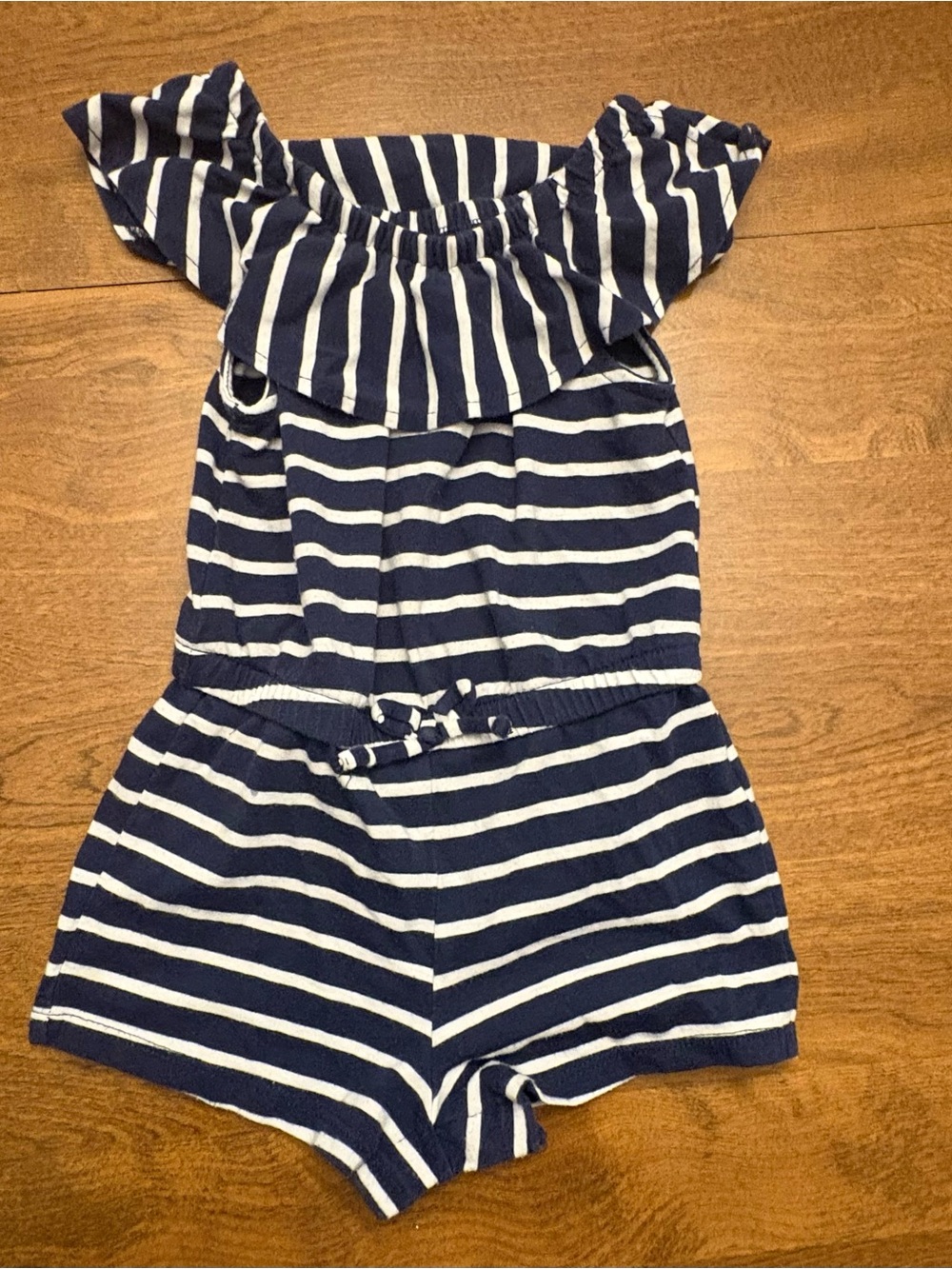 Old Navy Navy and White Striped Off-Shoulder Girls Romper